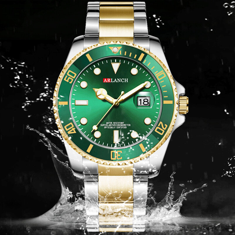 Лидер продаж, модные мужские часы ARLANCH, роскошные полностью стальные водонепроницаемые спортивные кварцевые часы с датой для мужчин, мужски...