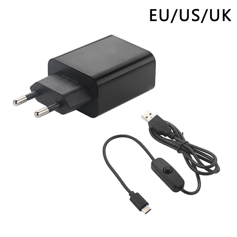 Adaptateur d'alimentation pour Raspberry Pi 4, 5V 3A, EU US UK SU USB Type C, câble USB avec interrupteur marche/arrêt pour Pi 4 Orange Pi 3 4 LTS