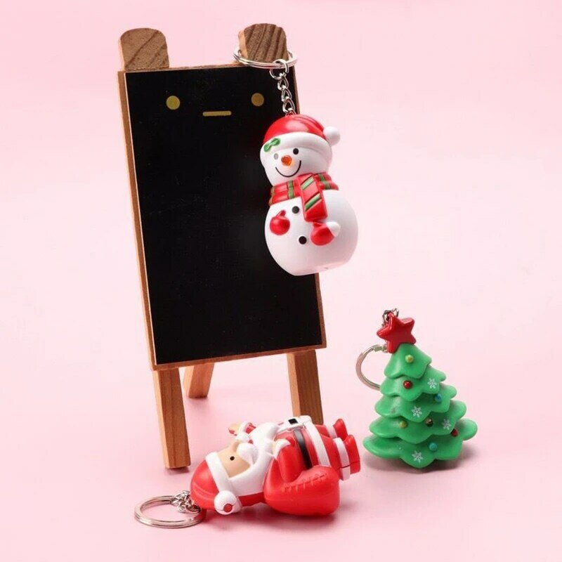 10Pcs Cute Santa Claus Led Light Keychain Snowman Tree Pendants Hanging Keyring Cartoon Christmas Children Gift Toys