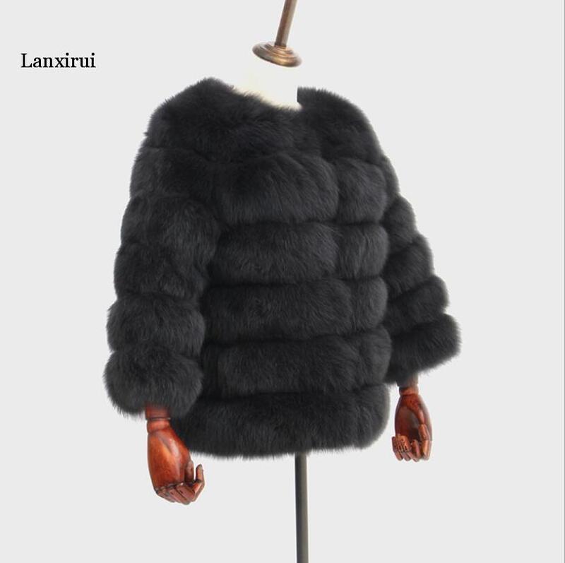 Женское зимнее пальто из искусственного лисьего меха, с воротником-стойкой и длинным рукавом