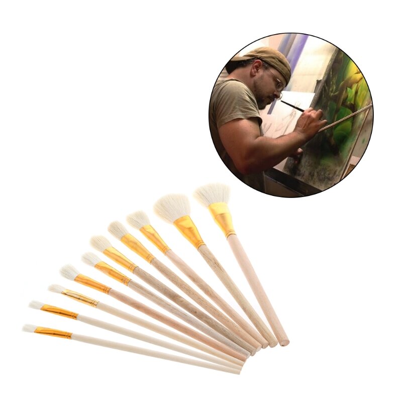 10Pcs Brushes Set for Art Painting Oil Acrylic Watercolor Drawing Craft DIY Kid