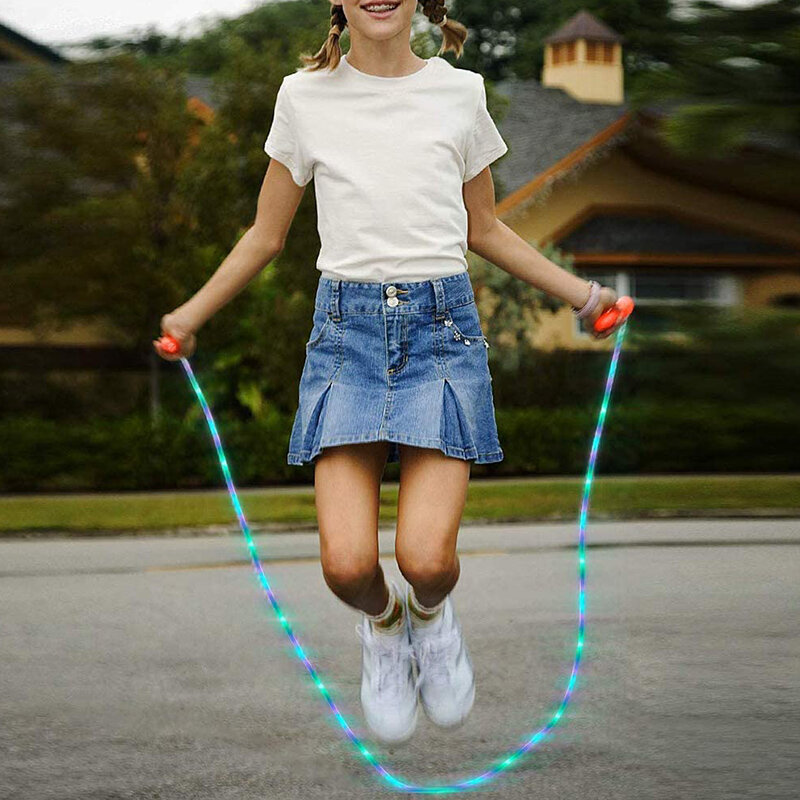 LED照明ジャンプロープスキップロープケーブル子供用ナイトエクササイズフィットネストレーニングスポーツha