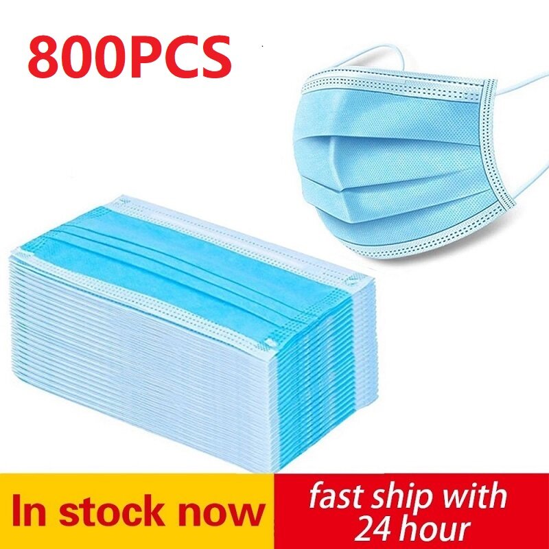 Fast delivery Hot Sale 3-layer mask 800pcs Face Mouth Masks Non Woven Disposable Anti-Dust Masks Earloops Masks