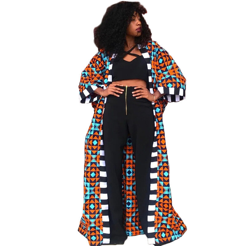 Pakaian Afrika untuk Wanita 2021 Dashiki Musim Gugur Musim Dingin Afrika Wanita Mencetak Kaus Panjang Kardigan Mantel Gaun Afrika Gaun Wanita