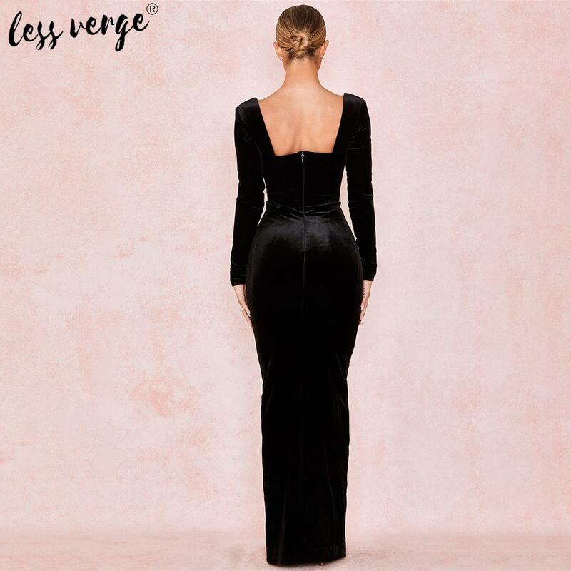 Черное длинное платье с глубоким v-образным вырезом и открытой спиной, осенне-зимнее платье макси с длинным рукавом, vestido, женское облегающее...