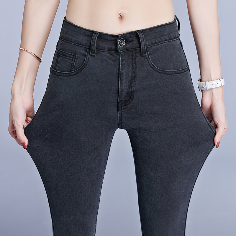 جينز للسيدات جينز أزرق رمادي أسود للسيدات عالي المرونة 36 38 40 بنطلون جينز نسائي ضيق جينز مغسول