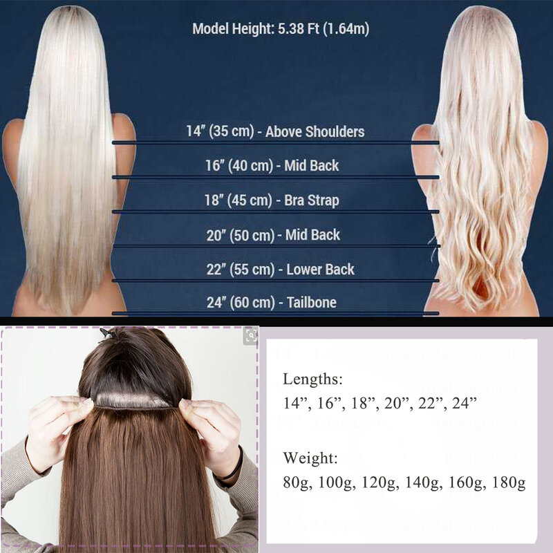 ShowCoco-Clip-In Extensões de cabelo humano para mulheres, grampos lisos, cabelo 100% natural, 5 Clips Ins, 160g, 1 Pc