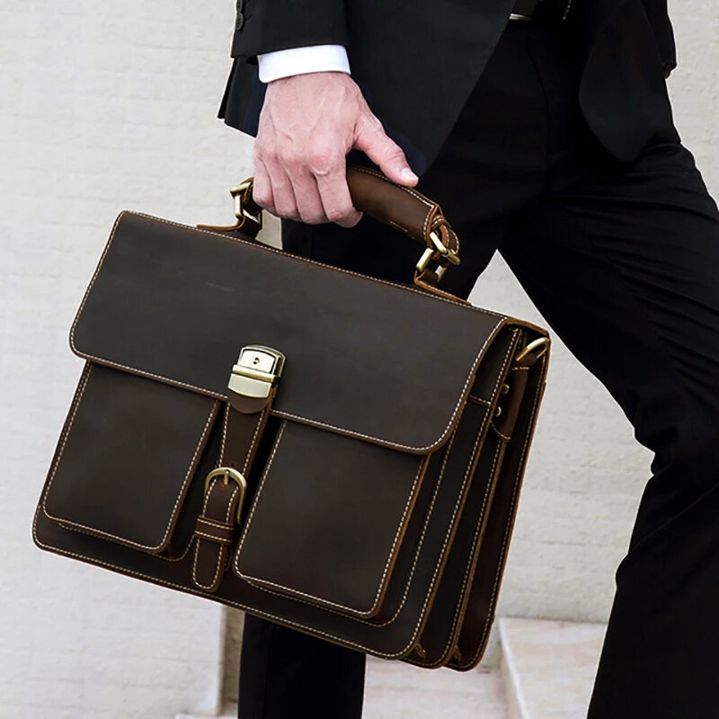 Cartella da lavoro per uomo Luufan borsa per Laptop da 15 pollici in vera pelle borsa a tracolla in pelle di mucca borsa per calcolo borsa per uomo