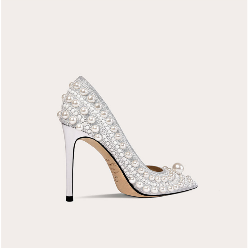 Zapatos de tacón alto de aguja con diamantes de imitación puntiagudos para mujer, calzado de Boda nupcial, talla grande, talla pequeña, vestido de banquete, talla única 31-44