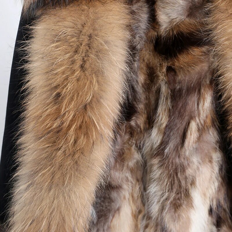 Maomaokong 2021, chaqueta de invierno Real de moda, abrigo de piel الطبيعية, cuello de piel de mapache real, abrigo largo suelto