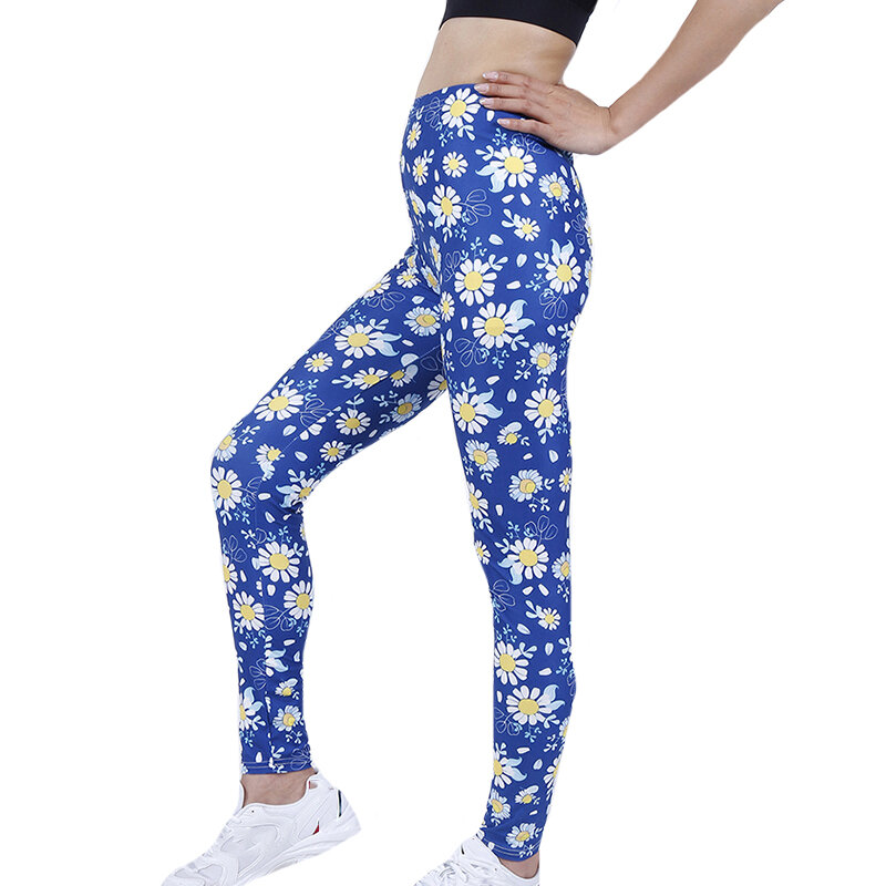INDJXND – Leggings Push Up taille haute pour femmes, pantalon de Fitness décontracté, motif chrysanthème imprimé, vêtements d'entraînement, nouvelle collection 2021