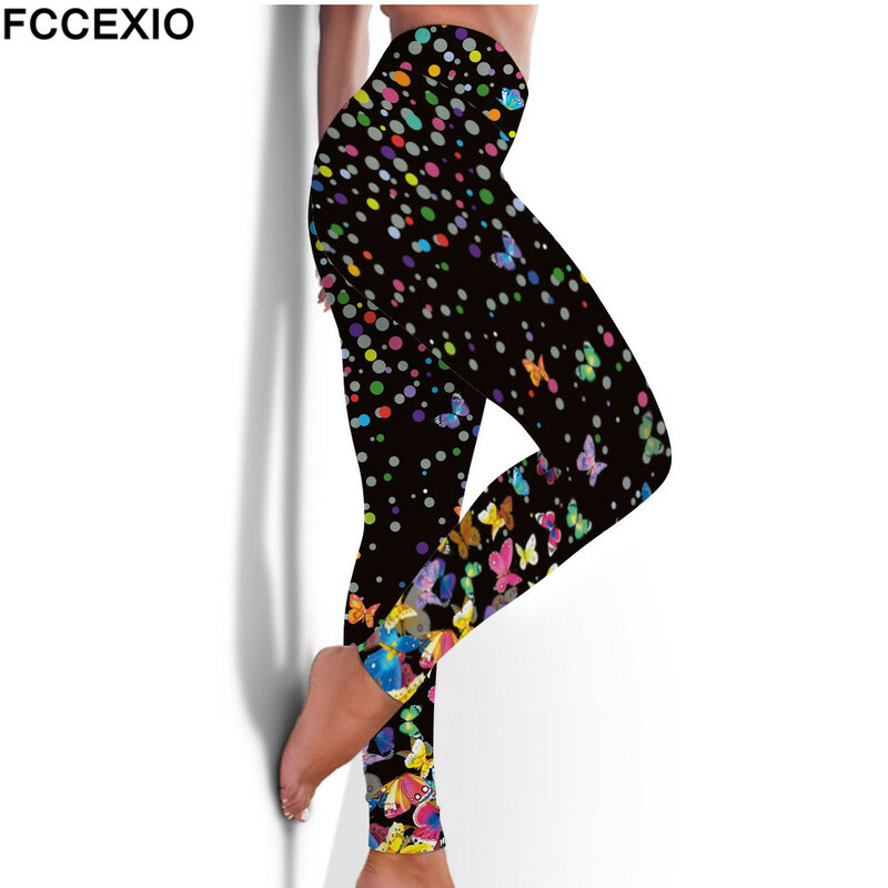 FCCEXIO-Leggings élastiques de fitness à imprimé papillon 3D, pantalons de sport d'entraînement décontractés, taille haute, sexy, 6 couleurs