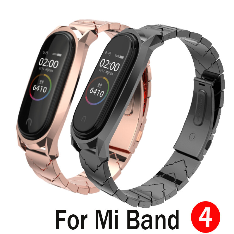 Mijobs Metal Strap For Mi Band 4 Strap Screwless Stainless Steel Bracelet For Xiaomi Mi Band 4 Metal Replacement Strap