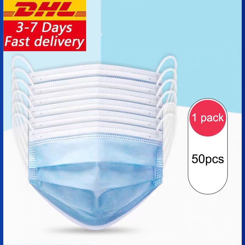 50PCS Disposable Face Mask Anti Droplets/Smog 3 Layer Protective Face Mouth Mask Anti-Pollution Filter Masks Adult Fast Shipping