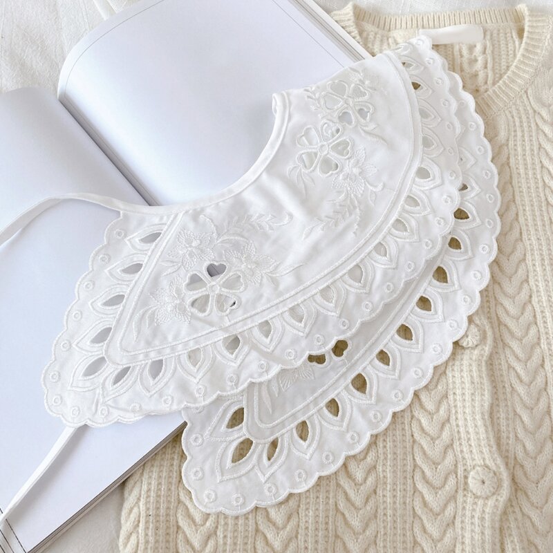 Chal de cuello falso de algodón blanco para mujeres coreanas, Collar de escamas de pescado Floral ahuecado, bufanda bordada, Poncho corto