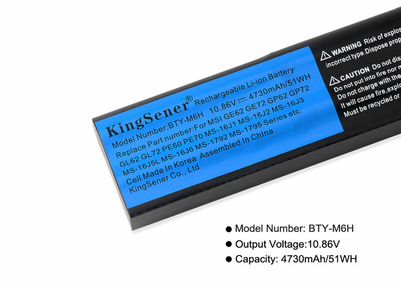 Batteria KingSener BTY-M6H per MSI GE62 GE72 GP62 GP72 GL62 GL72 GP62VR GP72VR PE60 PE70 MS-16J2 MS-16J3 MS-16J9 MS-1792 MS-1795