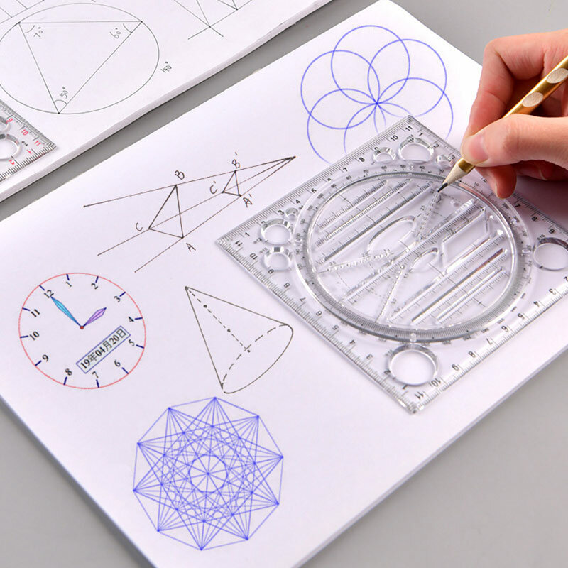 Règle de modèle de dessin rotatif multifonction, outil de mesure de dessin, de maths, de géométrie stéréo, d'ellipse, de cercle d'art