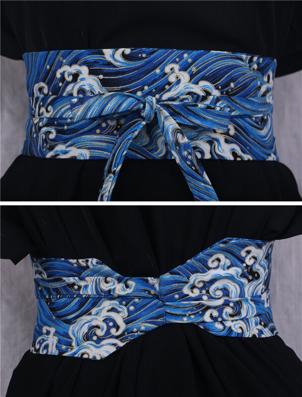 Chinese Clothing Element Crane Cotton Linen Japanese Style Kimono Printed Women's Wide Girdle Harajuku Bathrobe Tied Waistband