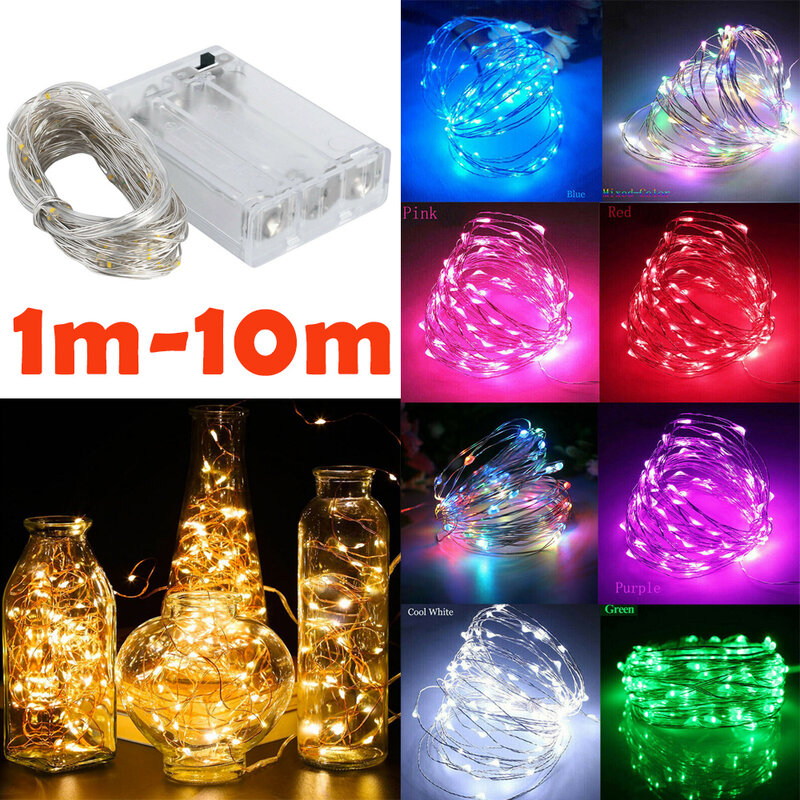 1M-10M Lampu LED Tali 9 Warna Lampu Peri 10-100Leds Kawat Tembaga Bertenaga Baterai untuk Pernikahan Natal Dekorasi Pesta Lampu Liburan