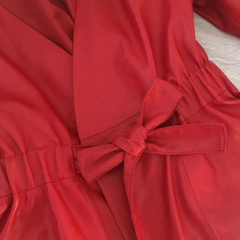 V-Leher Kulit Domba Mantel Musim Semi 2020 New Merah Hitam Vintage Wanita Plus Ukuran Wanita Pendek Asli Jaket Kulit