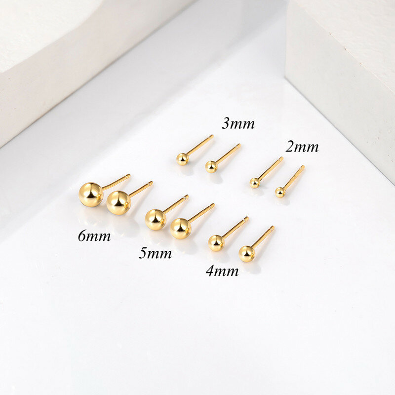 316L Anting-Anting Kancing Telinga Baja Tahan Karat untuk Wanita Pria Perhiasan Warna Emas Bola Dia Perhiasan Mode