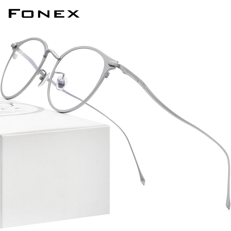 FONEX kacamata bingkai Titanium murni untuk wanita, kacamata bulat Retro, kacamata Vintage baru 8509