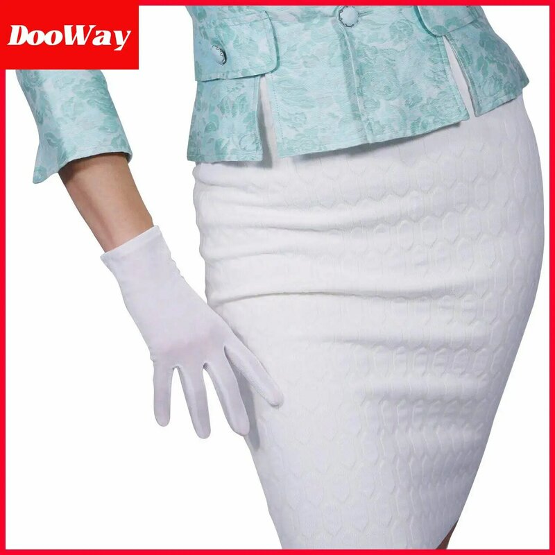 DooWay-guantes de terciopelo blanco para mujer, guantes largos elásticos para muñeca, guantes de dedo para ocasiones especiales, tecnología para pantalla táctil, brazo grande, ópera