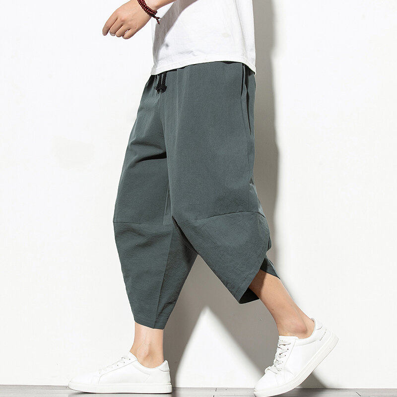 Dropshipping letnie bawełniane spodnie haremowe męskie dorywczo spodnie Hip hopowe krzyżowe Bloomers spodnie długości łydki biegaczy Streetwear