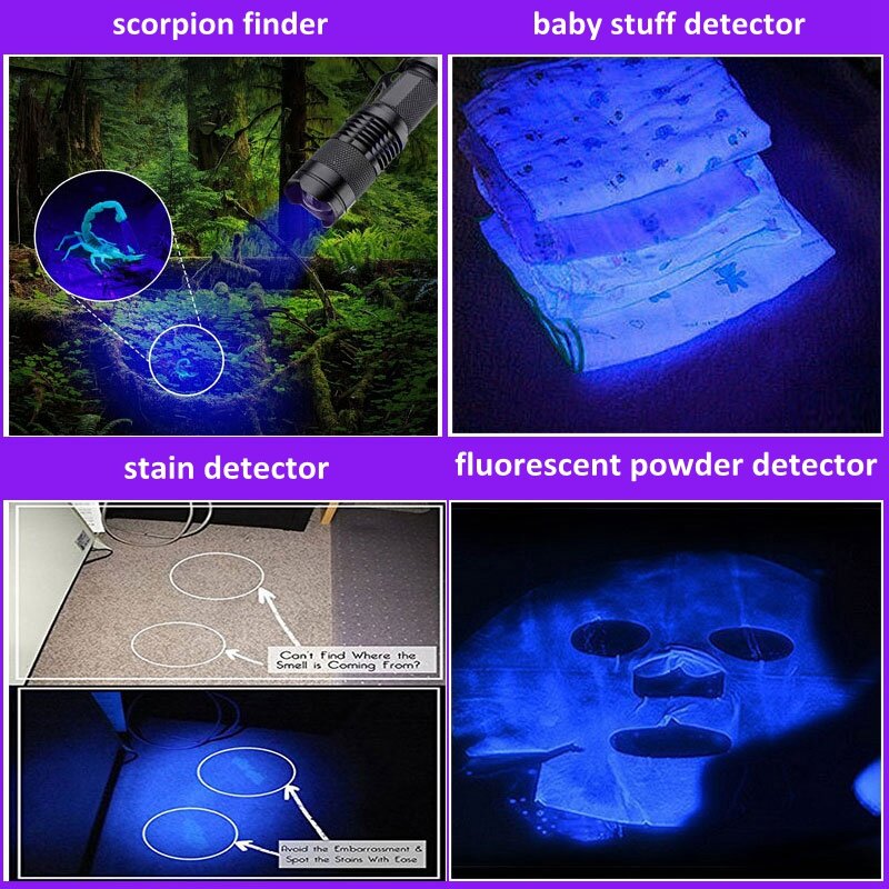 TopCom 365nm 395nm XPE UV Schwarzlicht Skorpion UV Licht Haustier Urin Detektor, Zoomable 395nm Uv Taschenlampe
