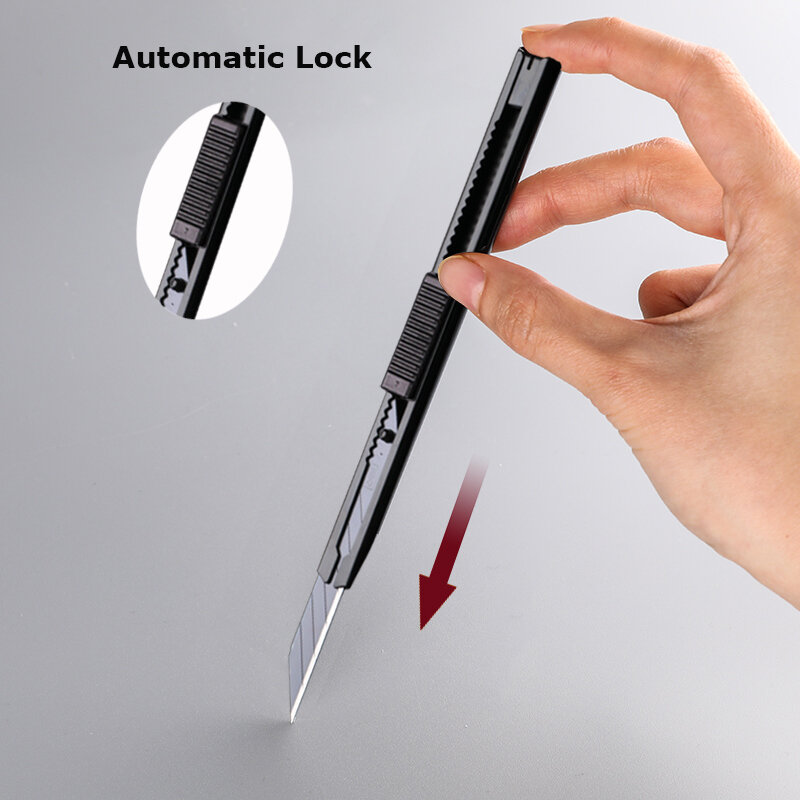 Deli Aluminium Mini Mes Draagbare Нож Faca Handmatige Papier Unboxing Cutter Met Metalen 9Mm Blade Self-vergrendeling Ontwerp