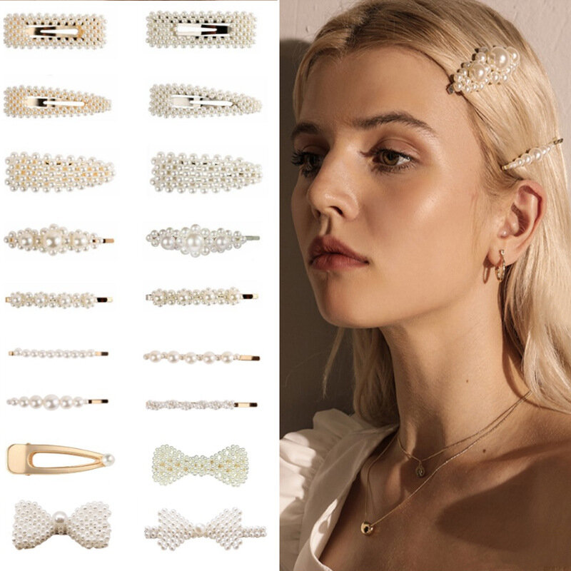 Horquillas de perlas geométricas elegantes para mujer, pinzas para el cabello de estilo coreano, pasadores de aleación, accesorios para el cabello para niñas, agarres para el cabello, tocado