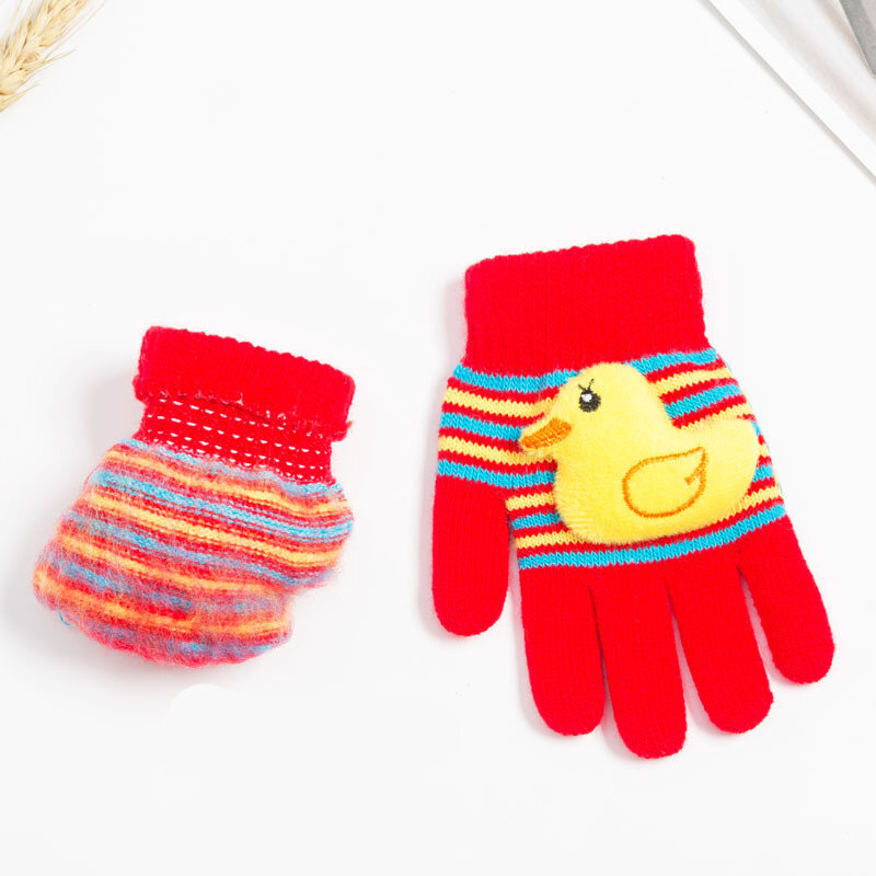 6-8 Years Old Children's Winter Warm Thick Gloves For Boys And Girls Cute Cartoon Baby Mittens Full Finger Gloves