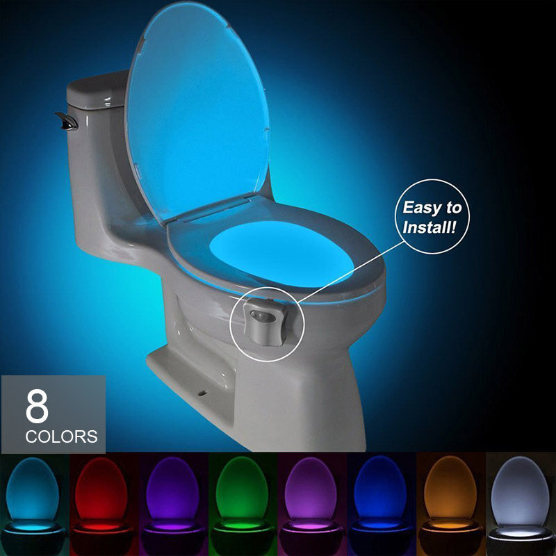 Luz LED de fondo de 16/8 colores para inodoro, luces de asiento de inodoro con Sensor de movimiento, luz nocturna inteligente para Baño