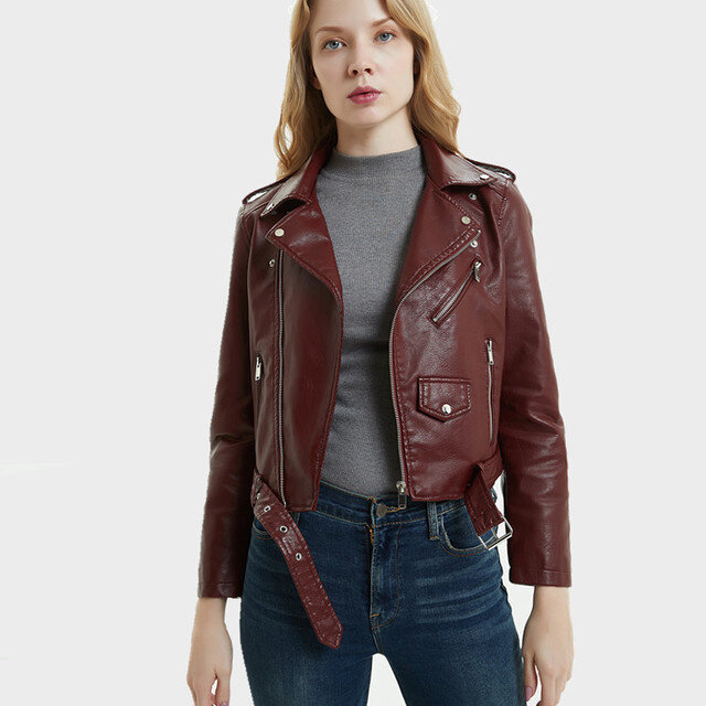 Damska jesienno-zimowa PU Faux skórzane kurtki płaszcze Punk motocykl Biker wąska kurtka płaszcz typu Basic odzież damska odzież damska
