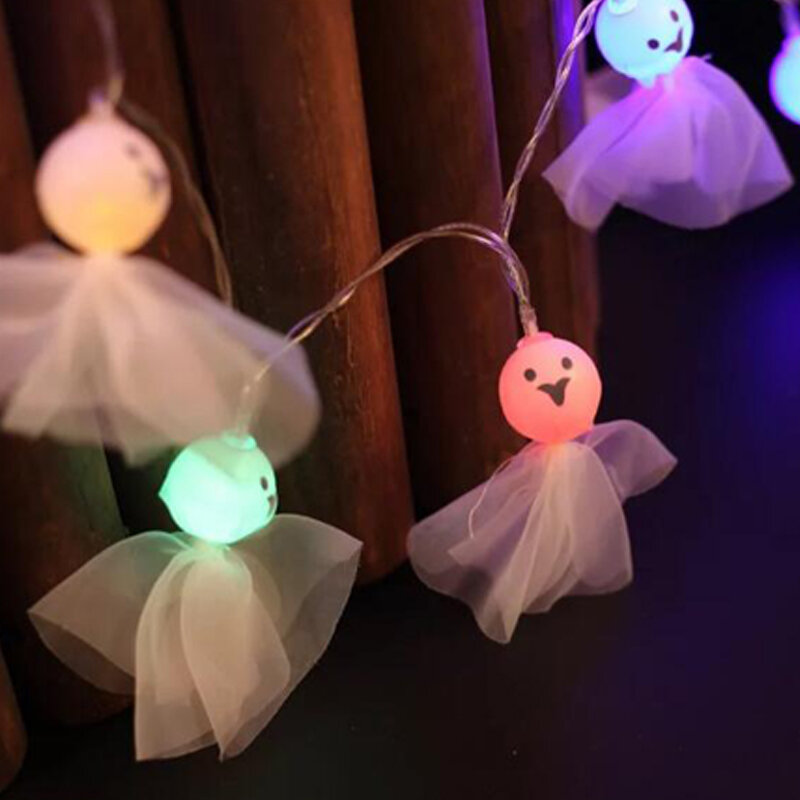 Guirnalda de luces LED con diseño de fantasma para Halloween, cadena de luces LED de tela esqueleto con batería para fiestas de Halloween y festivales