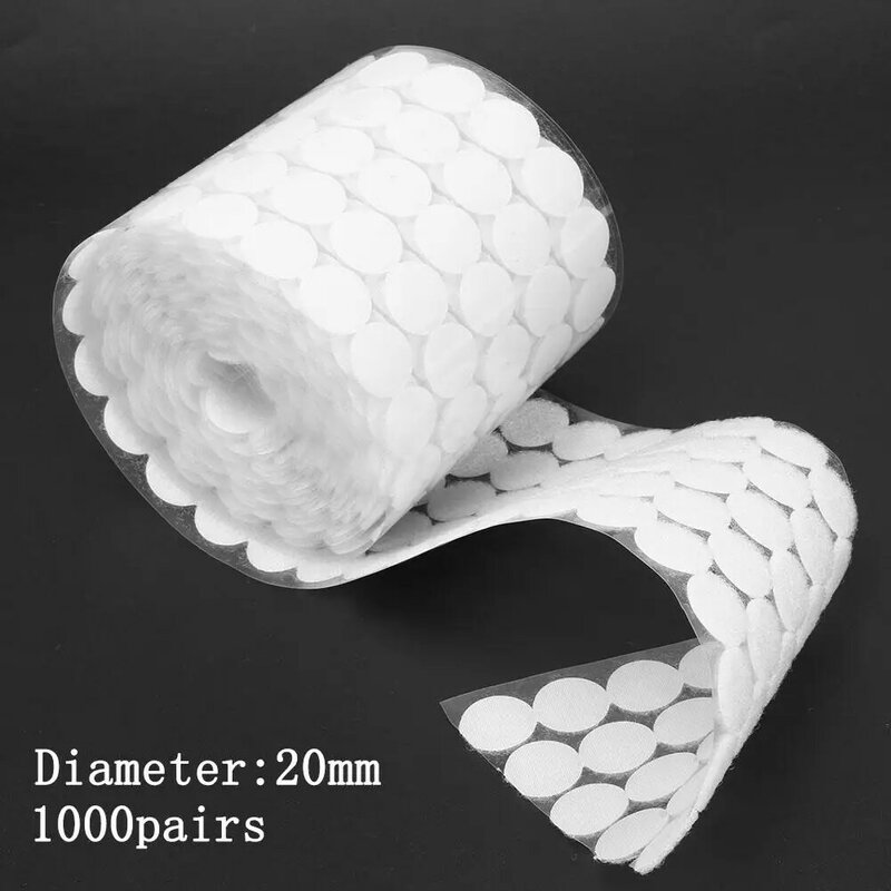 1000 Pairs Self Adhesive Fastener Tape Dots 10/15/20mm Disc Adhesive Strong Glue Magic Sticker Round Coins Hook Loop