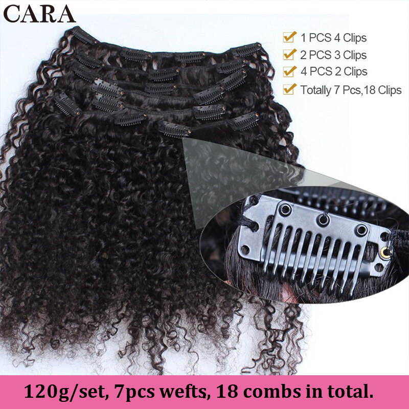 Afro Kinky Curly Clip In Hair Extensions Human Hair 3B 3C Brazilian Remy Hair Clip Ins For Women Natural Black 120G Full Head