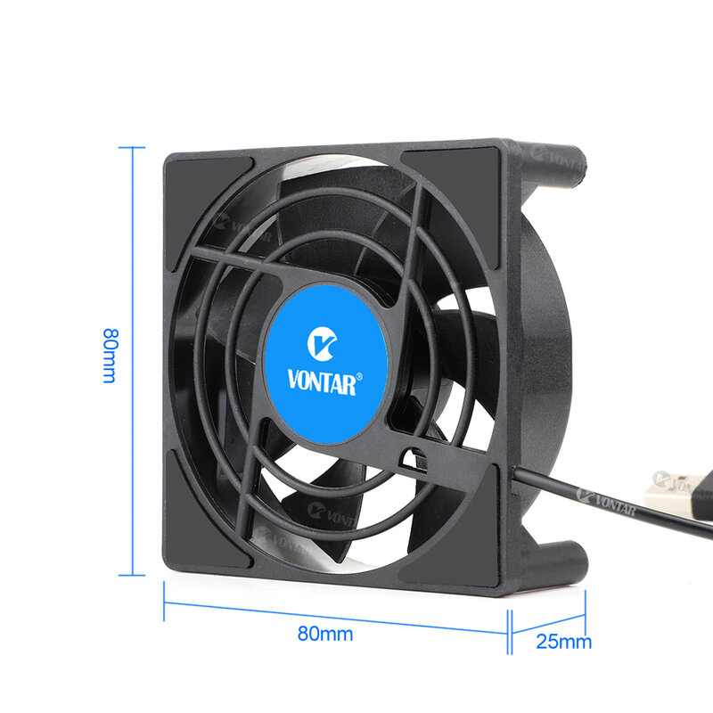 VONTAR — Mini ventilateur de refroidissement pour décodeur Android TV C1, silencieux, sans fil, à courant continu 5V, avec port USB, dimensions 80x80x25mm