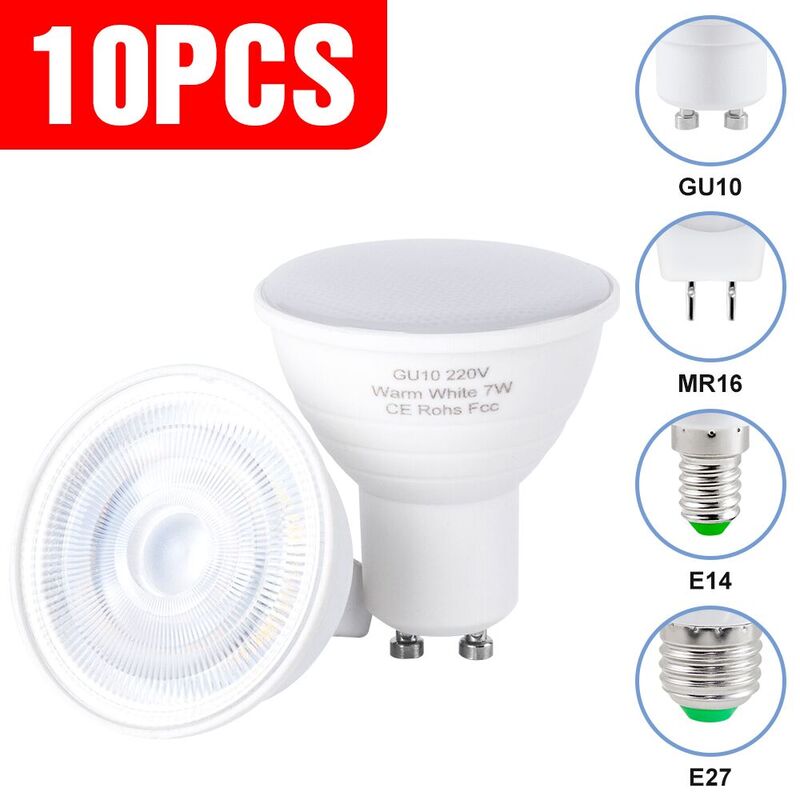 Lâmpada de milho LED para iluminação doméstica, Lâmpada Spotlight, GU10 LED Spotlight, GU5.3 Bombilla Foco, 220V, MR16, E14, 5W, 7W, 10Pcs