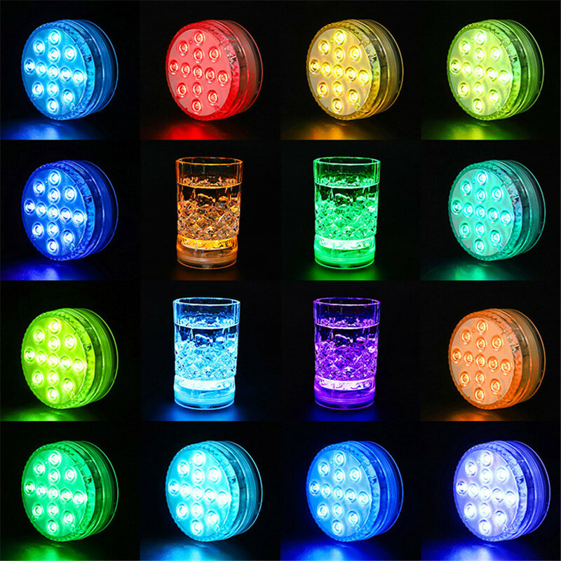 Upgrade 13 LED RGB Submersible Light With Magnet and Suction Cup Swimming Pool Light Underwater Tea Night Light for Pond