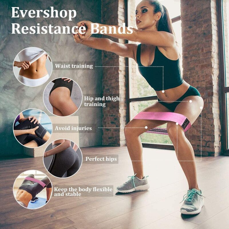 Faixa de exercício em tecido antiderrapante, faixas elásticas para glúteo e quadril, resistência para exercícios físicos