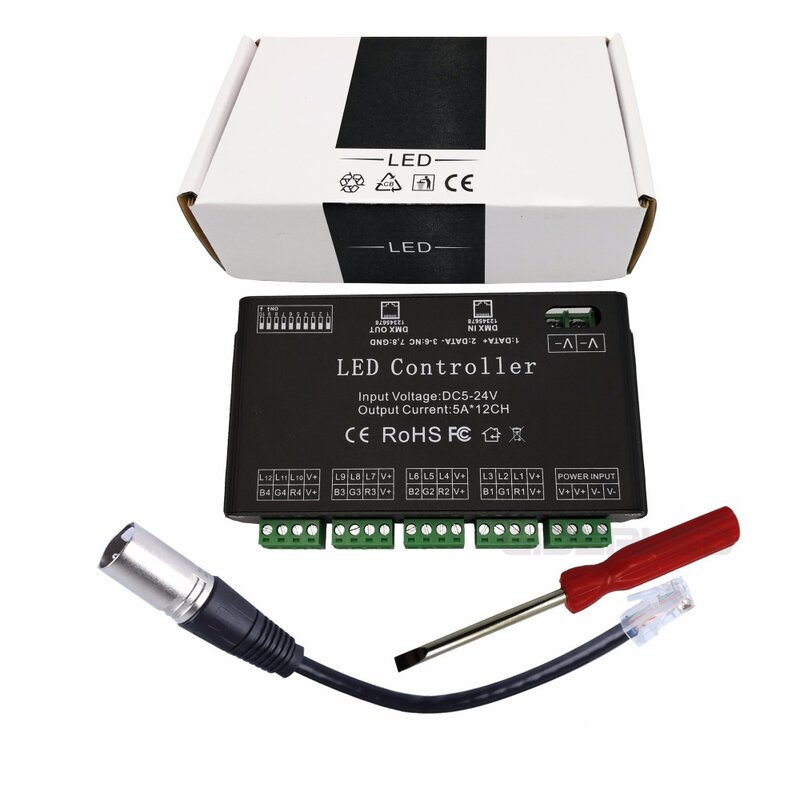 Decodificador DMX de 12 canales, controlador de tira LED RGB de DC5V-24V, 12 canales, DMX512, decodificador de alta potencia 60A, DMX, controlador de atenuación, iluminación de escenario