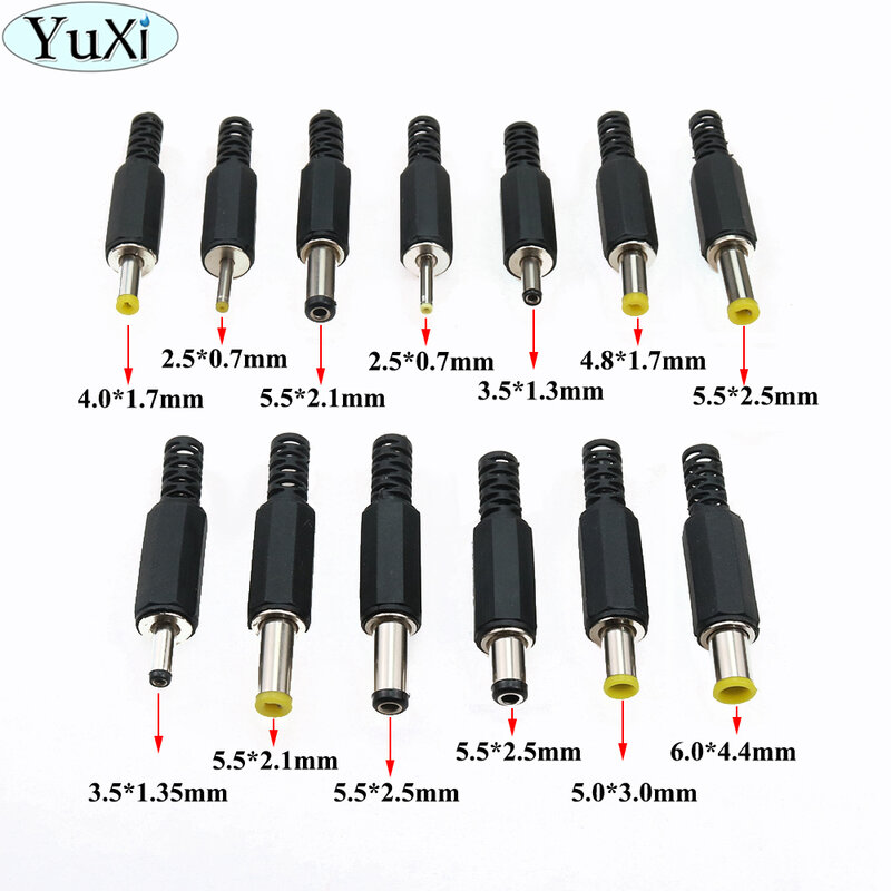 YuXi 6.0*4.4 / 5.5*2.5 / 5.5*2.1 / 5.0*3.0 / 4.8*1.7 / 4.0*1.7 / 3.5*1.35/2.5*0.7mm adattatore per presa di corrente cc maschio DC martinetti