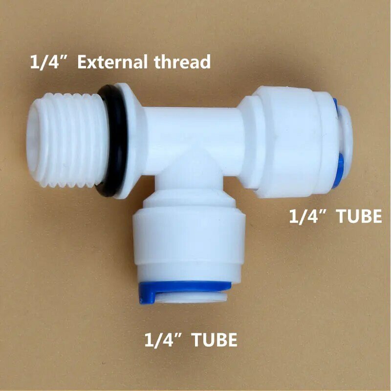 1/4"  Side Male Thread Quick Connection 1/4" Tube Hose Equal Type T Water Fitting With Sealing Ring Reverse Osmosis Aquarium Tee