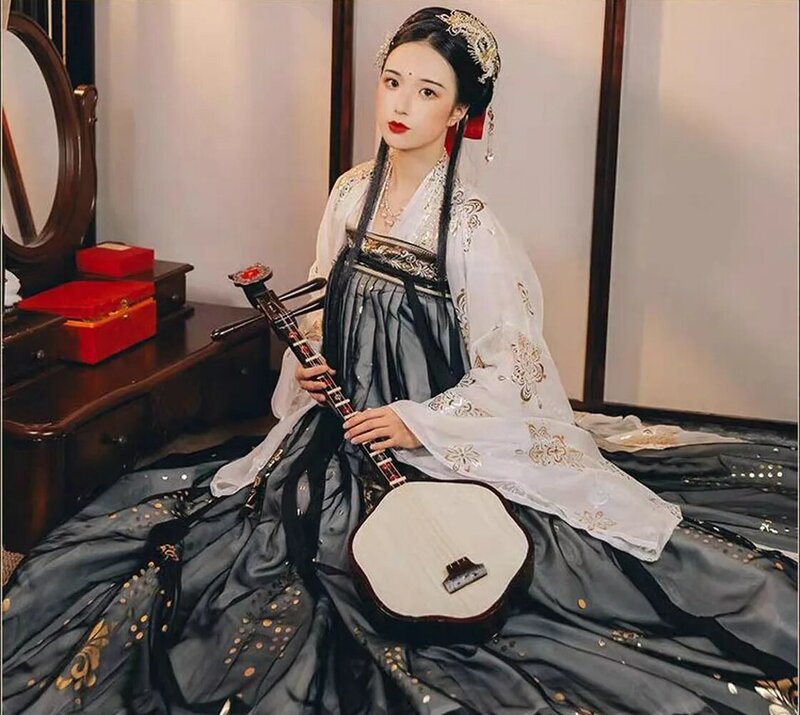 Kostum Hanfu Kuno Elegan Rakyat Tradisional Wanita Pakaian Tari Nasional Putri Dinasti Tang Setelan Gaun Oriental