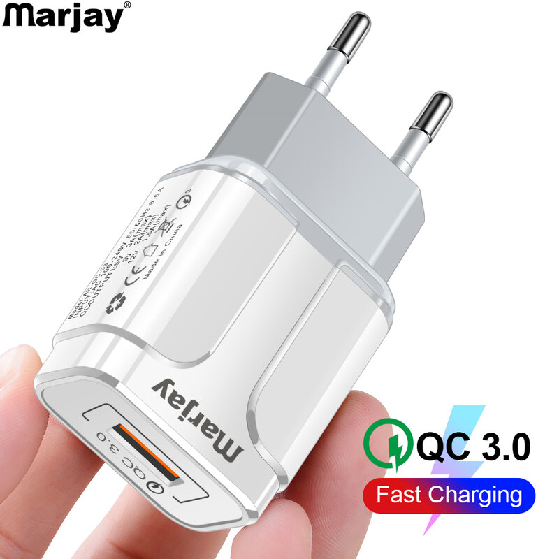 Marjay-Chargeur USB 3.0 à charge rapide 18W QC 3.0 4.0 EU US, pour téléphone portable, compatible avec iPhone Samsung Xiaomi Huawei