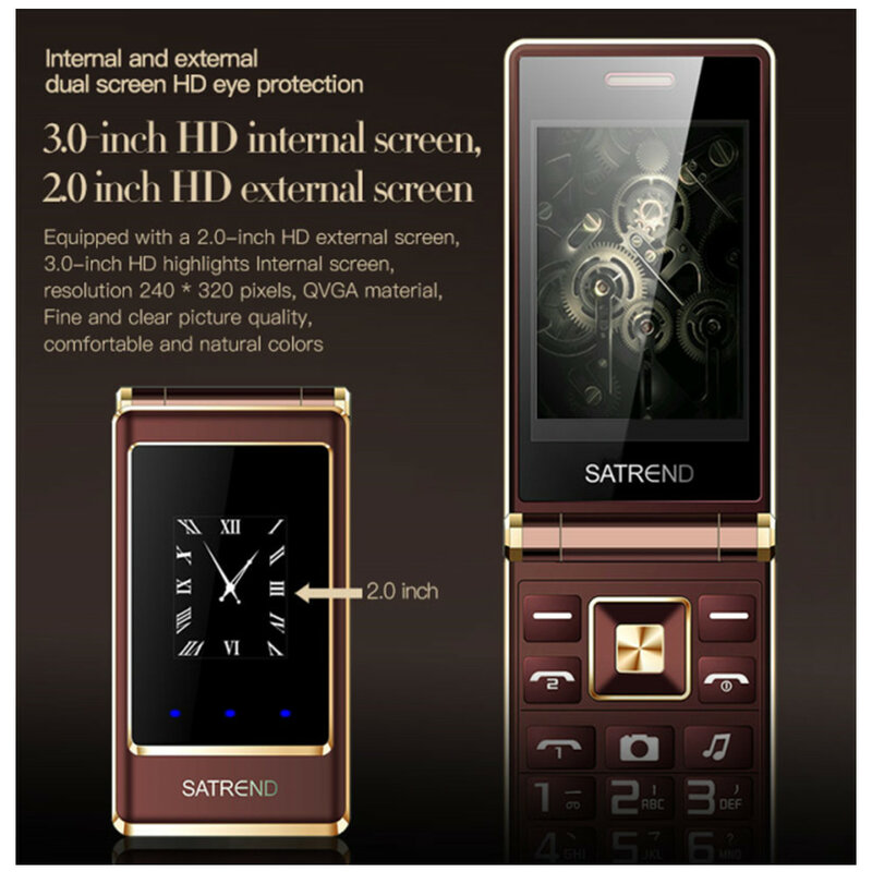 UNIWA-telefone de botão grande, tela dupla, Dual Sim, GSM Flip, telefone móvel, russo, teclado hebraico, Clamshell Celular, A15, Senior