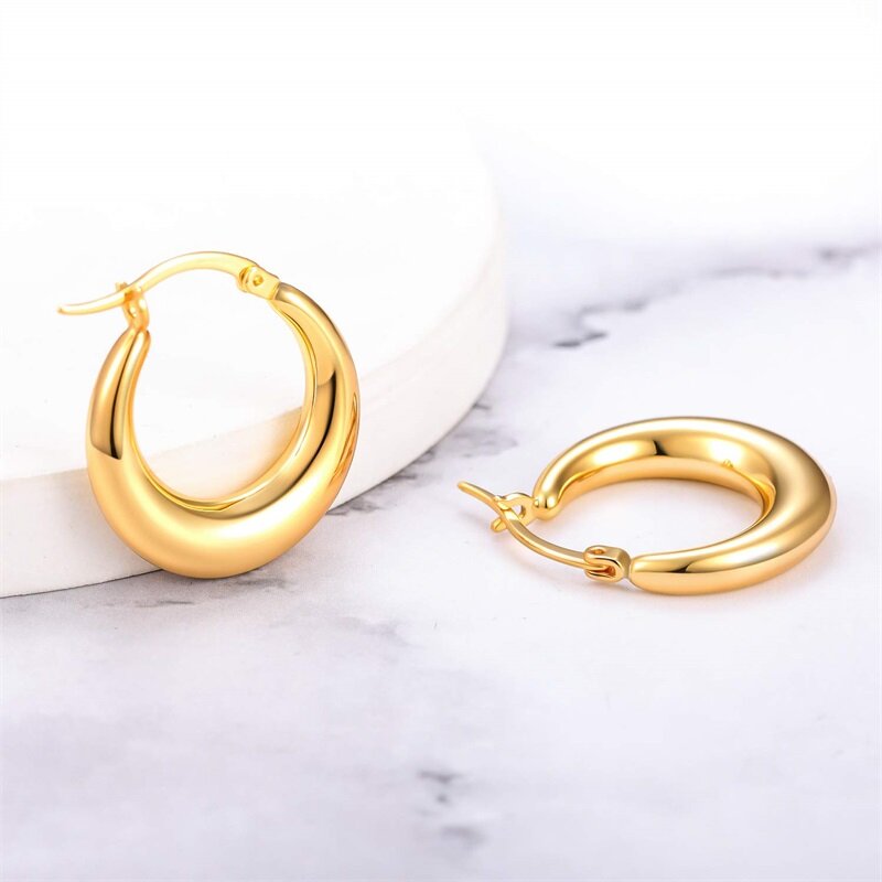 Chunky Gold Hoop Earrings for Women Thick Hoop Earrings 14k Gold Plated Earrings Hypoallergenic Minimalist Jewelry Gift