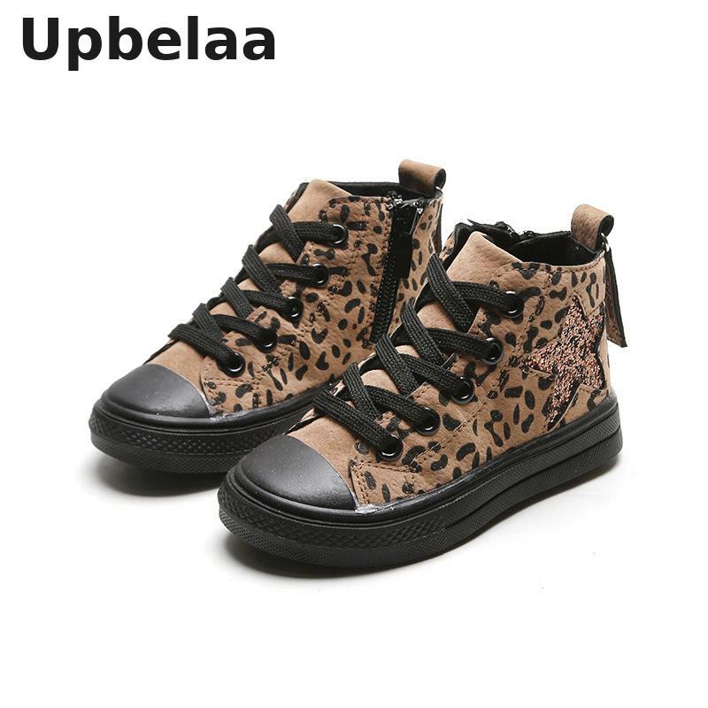 Kids Shoes Casual Fashion Leopard Sequin Star Baby Boys Sneakers High Top Children Canvas Shoes Girls Sneakers Spring Autumn New