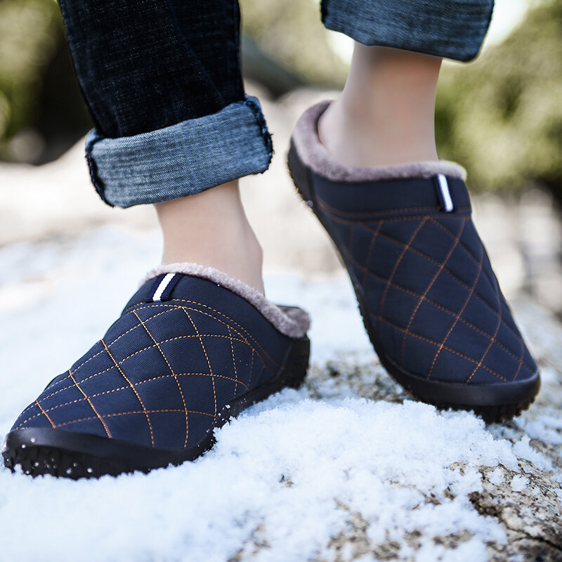 Pantoufles d'hiver en coton pour hommes, chaussures d'extérieur, imperméables, froides, décontractées, chaudes, en peluche, grande taille 39-48